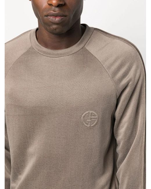 Giorgio Armani Gray Logo-Embroidered Round-Neck Jumper for men