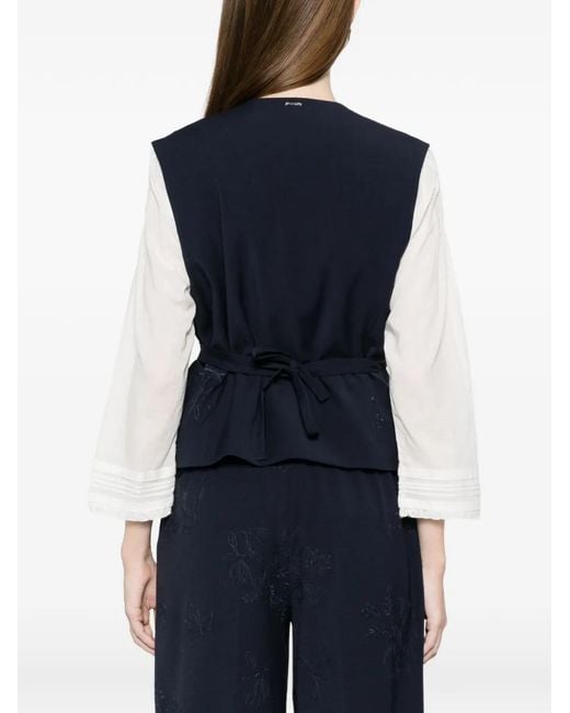 Twinset Blue Embroidered Waistcoat With Belt