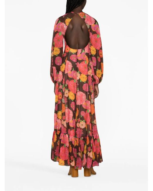 LaDoubleJ Red Eve Floral-Print Chiffon Dress