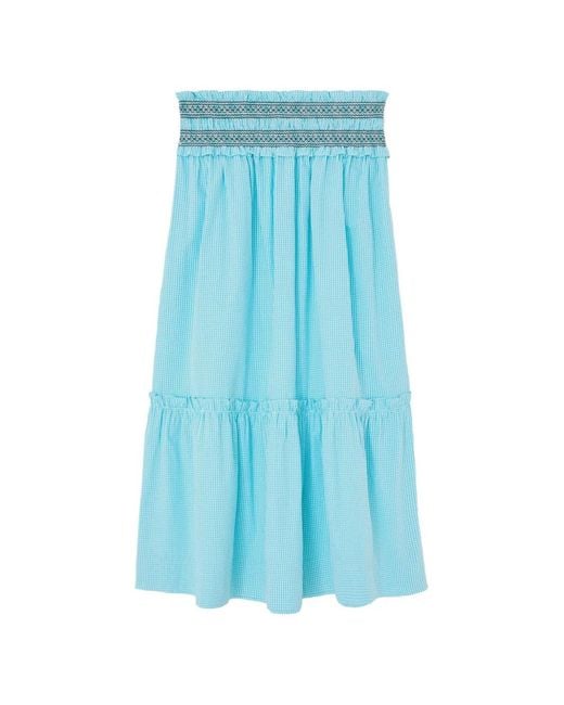 Ganni Blue Checked Convertible Smocked Maxi Skirt