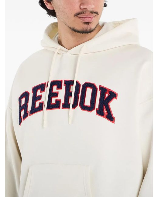 Reebok White Logo-Embroidery Hoodie for men