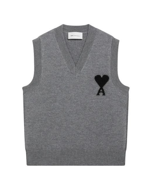AMI Gray Ami De Coeur Sleeveless Sweater for men