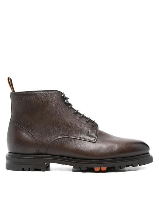 Santoni Brown Lace-Up Leather Boots for men