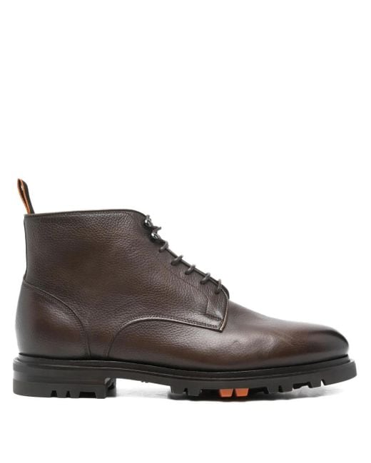 メンズ Santoni レースアップ レザーブーツ Brown