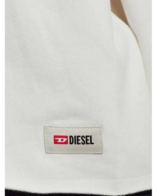 DIESEL White Peached Sweatshirt With Raw Hem