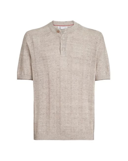 【新品定価13万】BRUNELLO CUCINELLI　半袖ニットシャツ Brunello Cucinelli メンズ ホワイト ヘンリーネック Tシャツの通販は