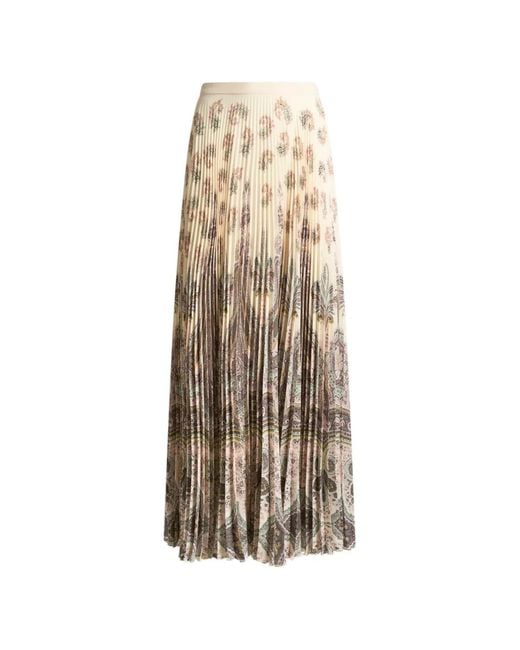 Etro White Placed Print Pleated Maxi Skirt