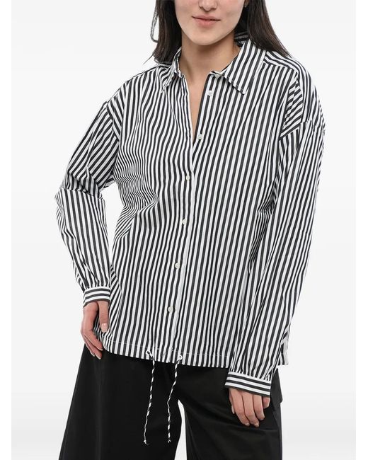 Woolrich Gray Awning-Striped Drawstring Shirt