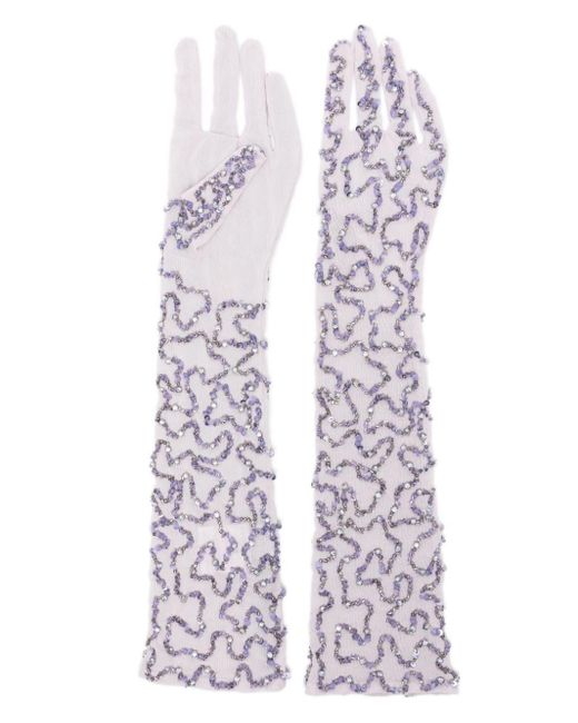 retroféte White Poppy Sequinned Gloves