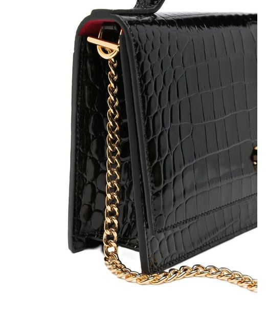 McQueen Black Skull Crocodile-Effect Leather Tote Bag