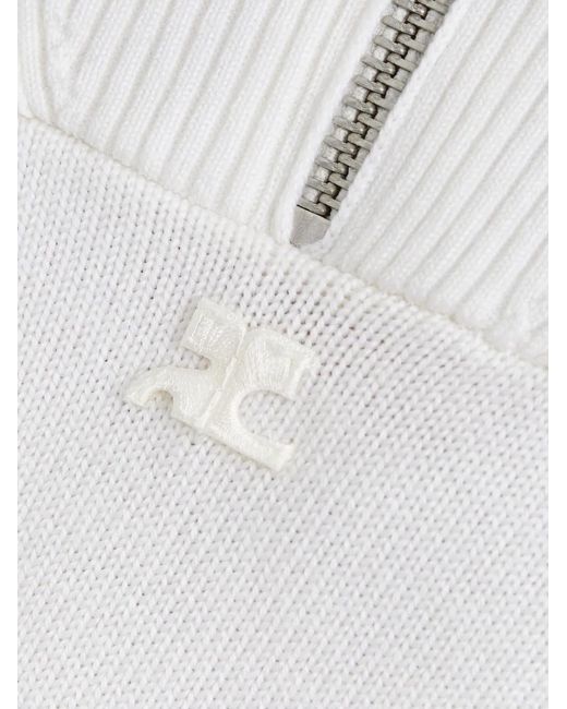 Courreges White Embroidered-Logo Zip Sweater