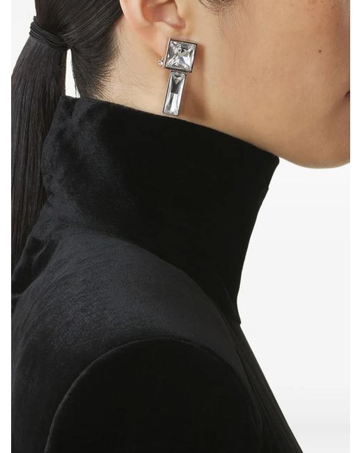 Lanvin White Crystal-Embellished Bar Earrings