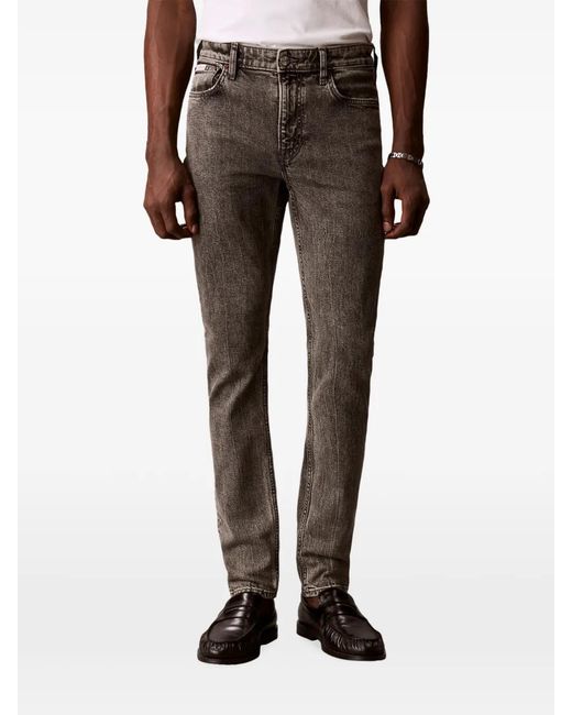 Calvin Klein Gray Logo-Patch Acid-Wash Jeans for men