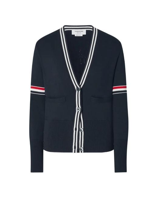 Thom Browne Blue Sailboat-Jacquard Rwb-Stripe Cardigan