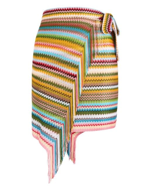 Missoni Natural Zigzag-Pattern Fringed Pareo