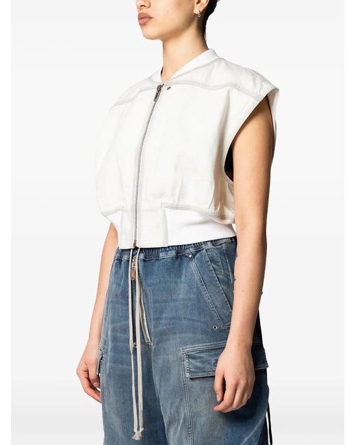Rick Owens White Sleeveless Zip-Up Jacket With Sophisticated Waistband