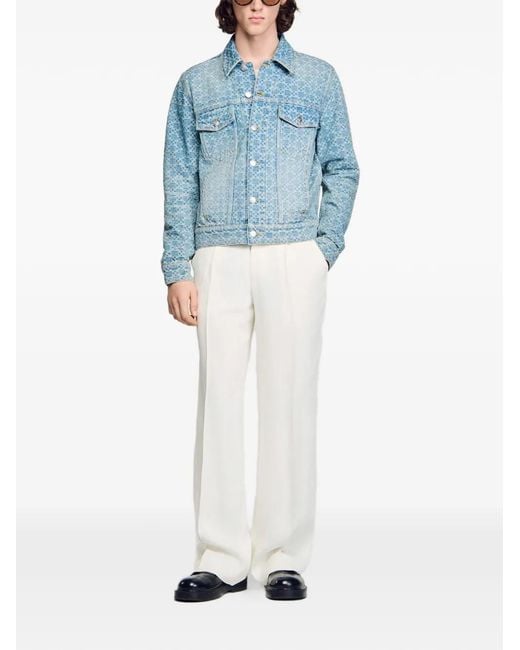 Sandro Blue Square Cross Denim Jacket for men