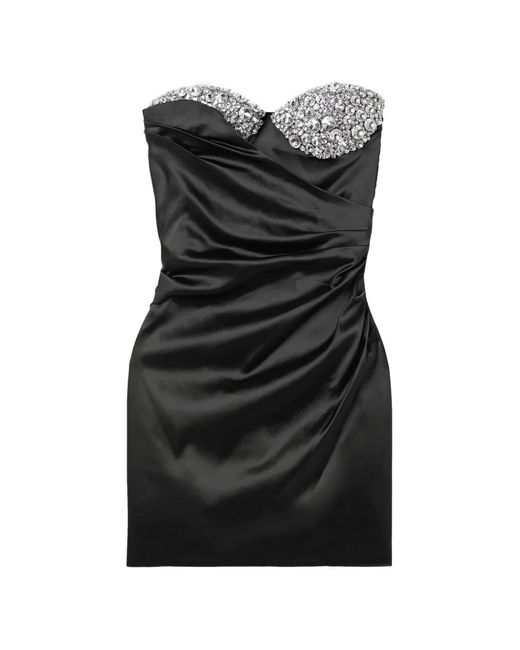 Area Black Crystal-Embellished Draped Mini Dress