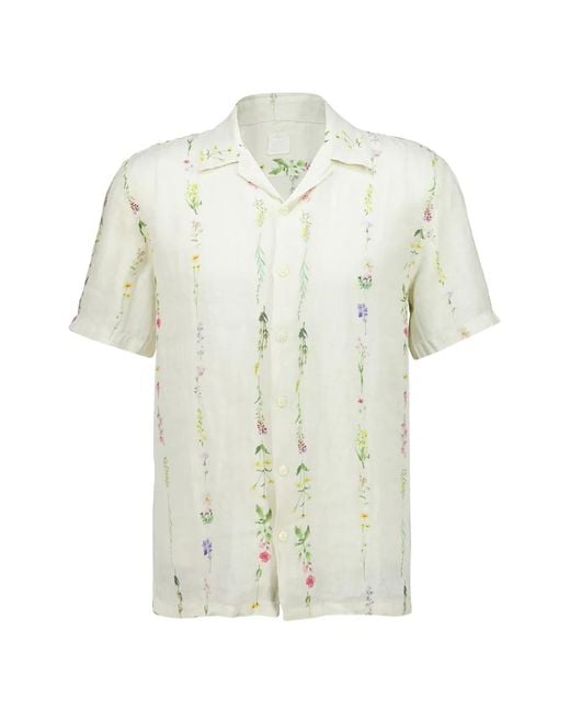 120% Lino White Chemise En Lin À Fleurs for men