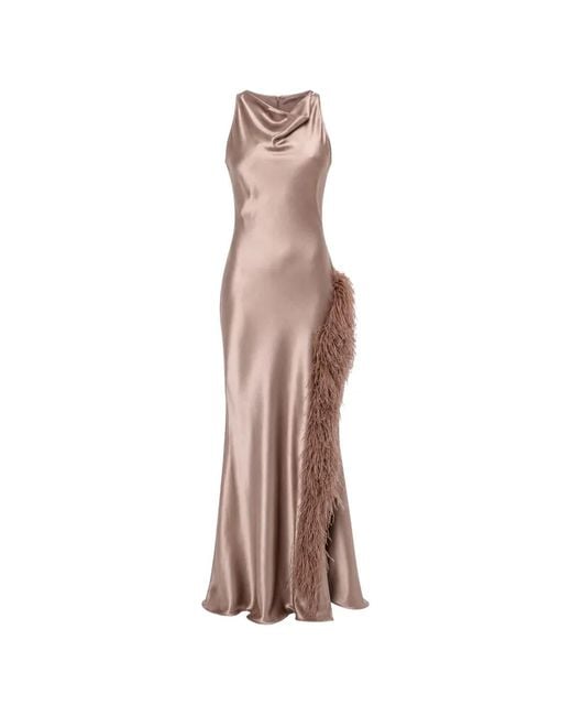 LAPOINTE Natural Feather-Trim Maxi Dress