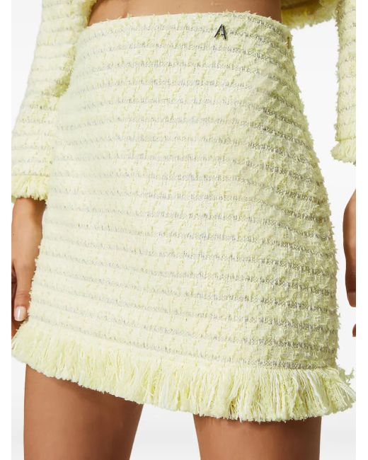 Twinset Natural Bouclé Fringed Mini Skirt