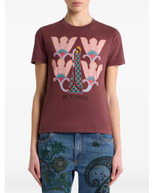 Etro Red Floral-Print Graphic T-Shirt