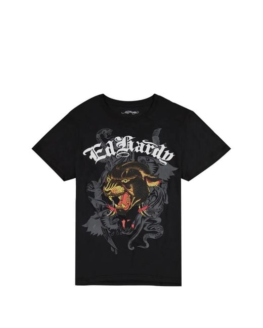 T-Shirt Panther Head di Ed Hardy in Black da Uomo