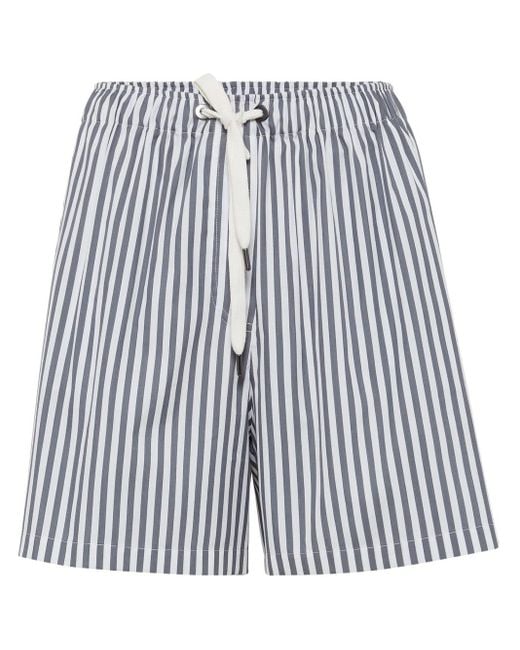 Brunello Cucinelli Blue Striped Cotton-silk Bermuda Shorts