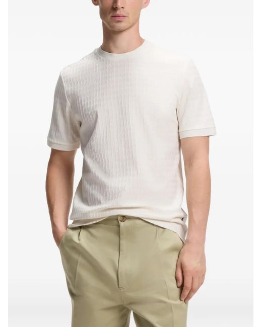 Boss White Geometric-Jacquard T-Shirt for men