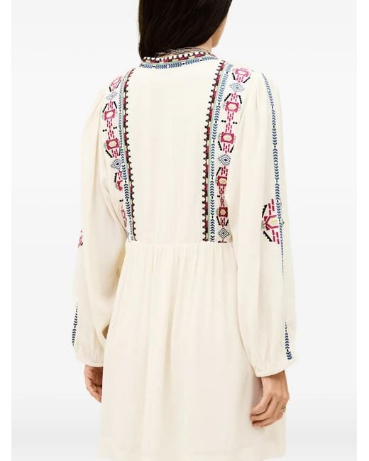Ba&sh Natural Telma Embroidered V-Neck Dress
