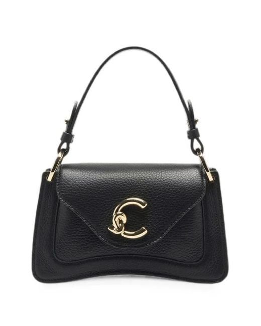 Coccinelle Black Mini Logo-Plaque Pebbled-Leather Tote Bag