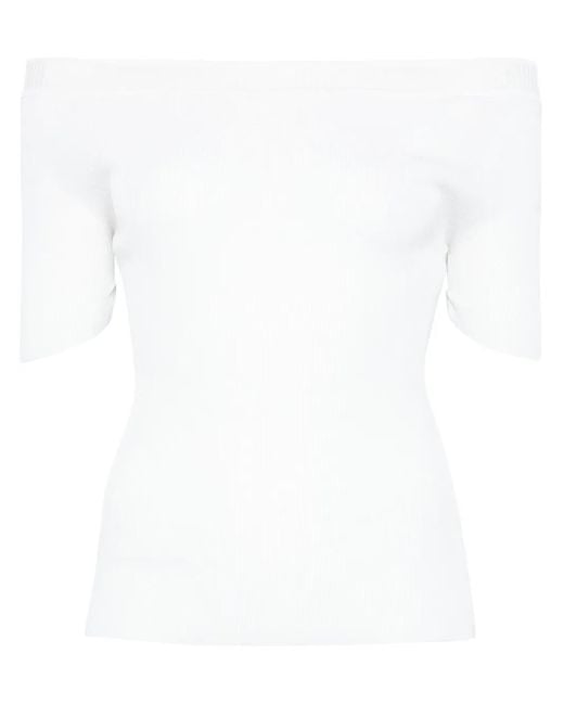 Khaite White Boat Neck Top