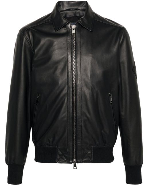 Herno Logo-patch leather jacket in Black für Herren