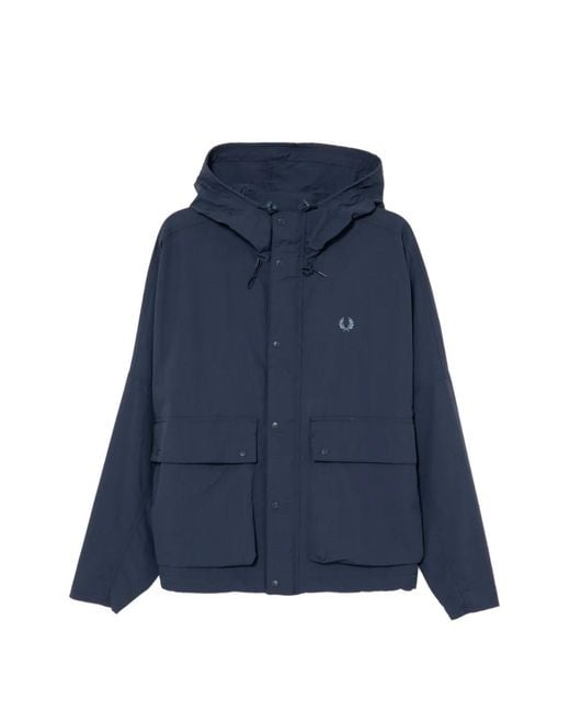 Fred Perry Blue Hooded Parka Jacket for men