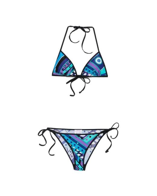Emilio Pucci Blue Marmo-Print Triangle Bikini