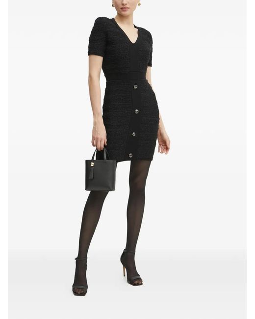 Marciano Black Button-Detail Short-Sleeve Mini Dress