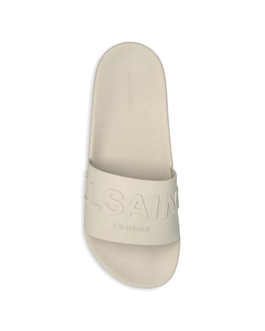 AllSaints White Biggy Logo-Embossed Slides