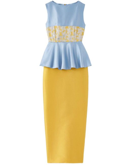 D'Estree Yellow Cy Peplum-waist Midi Dress