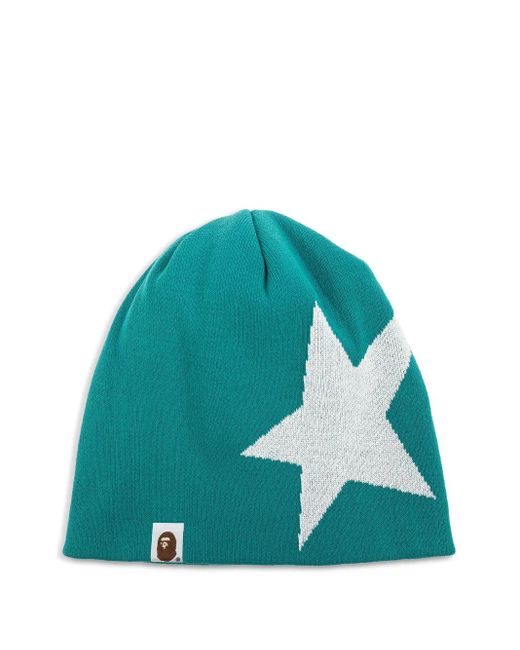 A Bathing Ape Green Logo Beanie Hat for men