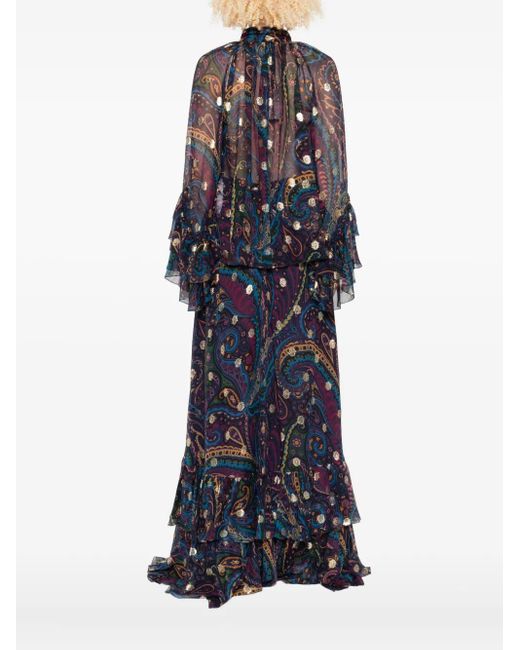 Etro Blue Paisley-Print Ruffled Top