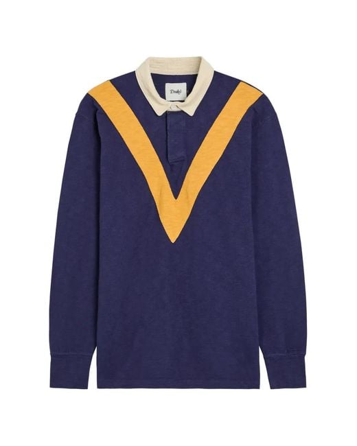 Drake's Blue Chevron-Pattern Long-Sleeves Polo Shirt for men