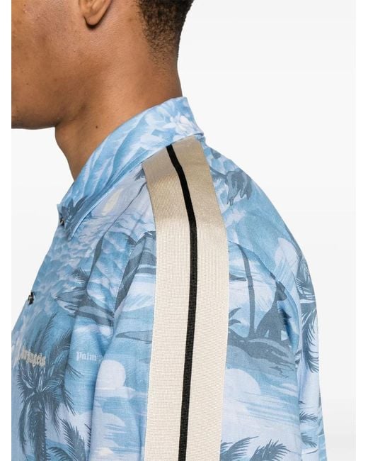 Palm Angels Blue Cotton Sunset Track Shirt for men