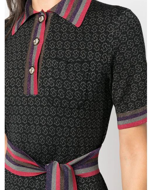 Ferragamo Black Monogram Tie-Waist Knitted Dress