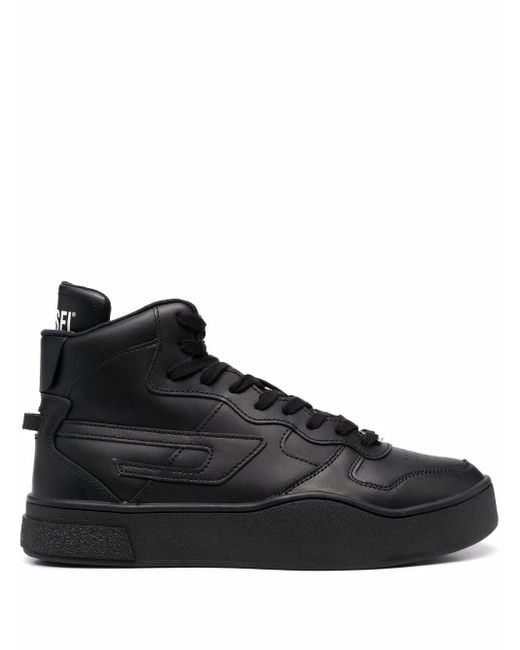 DIESEL Leather Logo-plaque Lace-up Trainers in Black for Men - Lyst