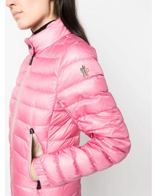 Moncler Pink Gefütterte Jacke Mit Logo-Patch