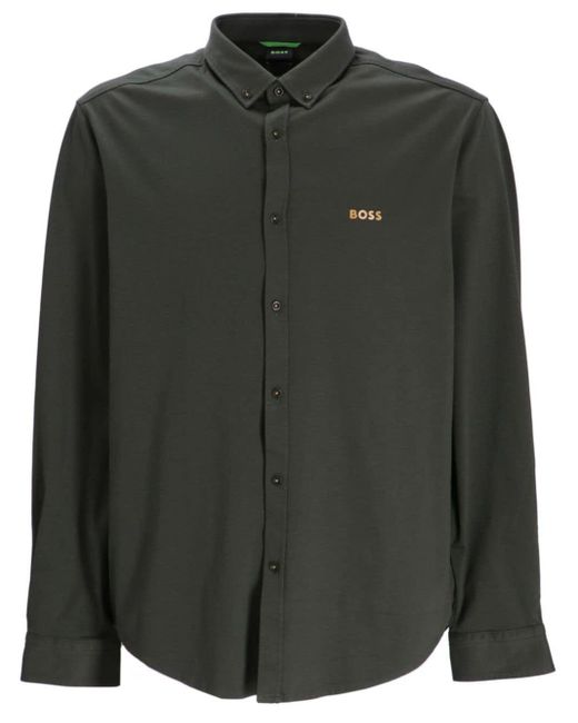 Boss Black Logo-print Long-sleeve Shirt for men