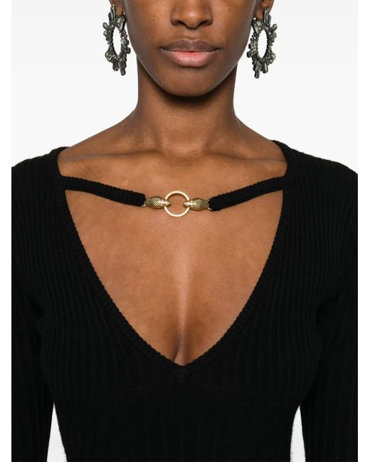 Just Cavalli Black V-Neck Knitted Midi Dress