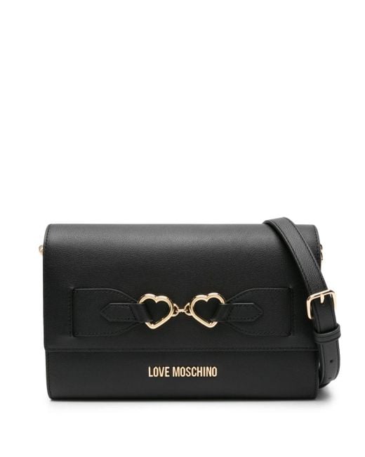 Borsa a spalla con placca logo di Love Moschino in Black