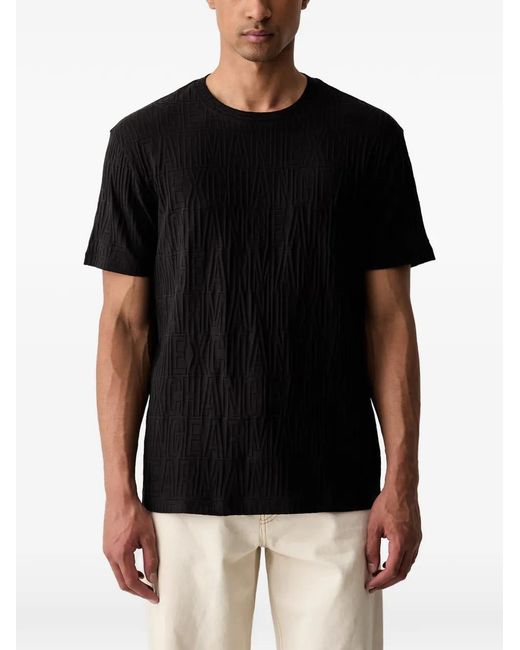 ARMANI EXCHANGE Black Logo-Jacquard Cotton T-Shirt for men