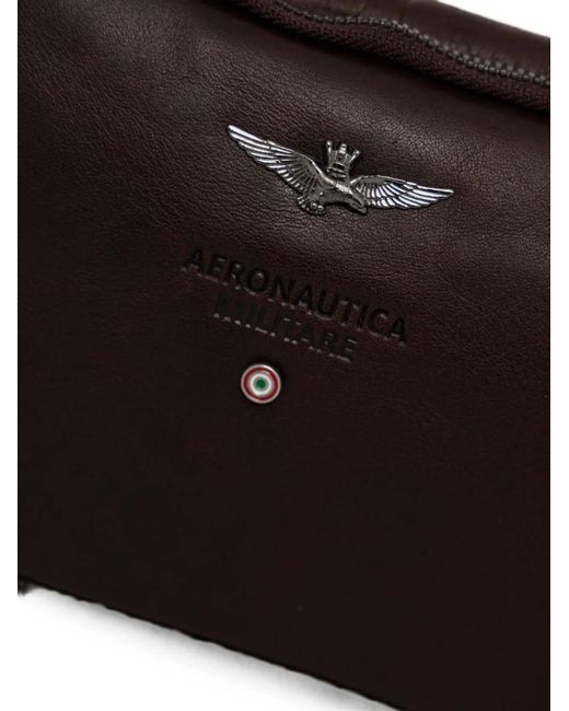 Aeronautica Militare Black Logo-Plaque Leather Belt Bag for men